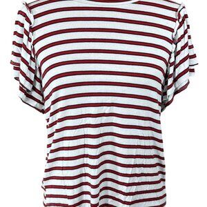 Green Envelope Ruffle Sleeve T-Shirt Red White Blue Size L Large